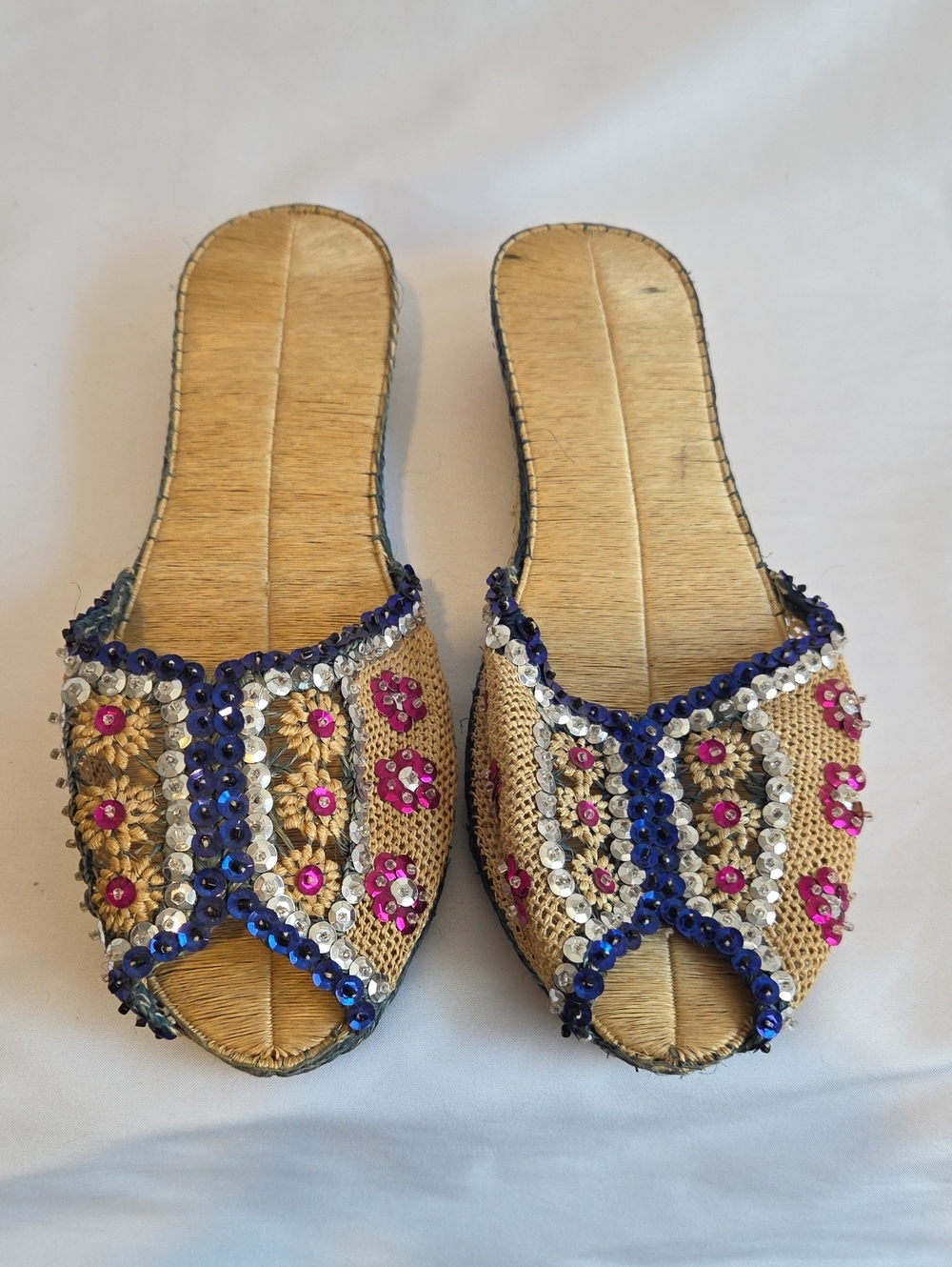 Vintage Woven Slip-on Peep-toe Sandals